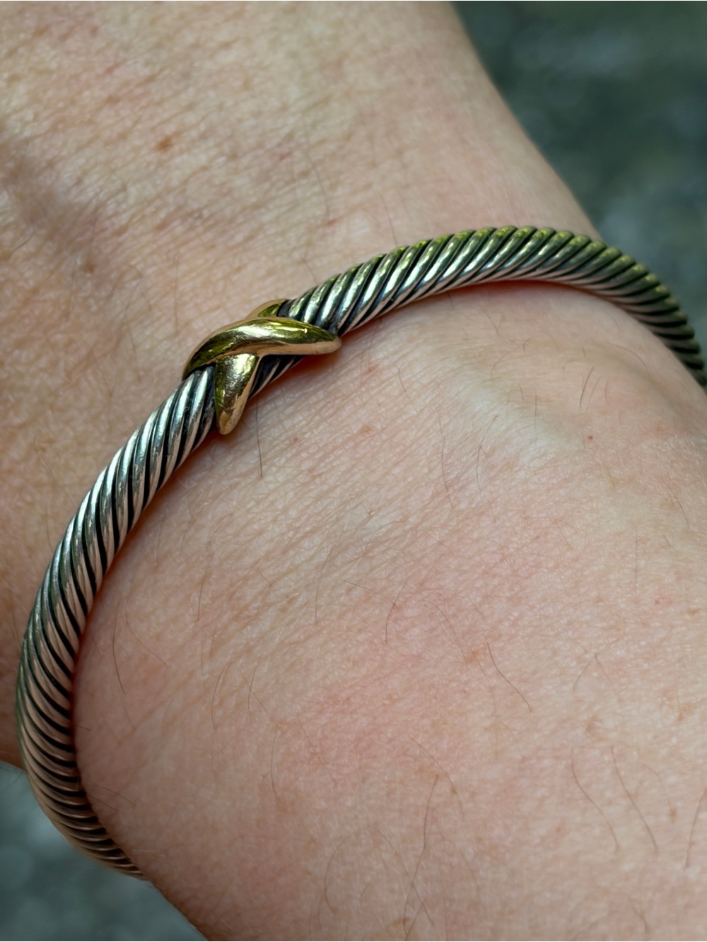 David Yurman Cable Cuff Bracelet with gold X - Picture 4 of 6